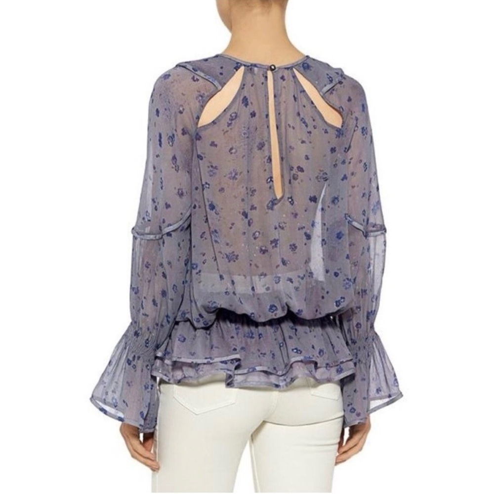 IRO Sheer Floral Ruffle Blouse - Purple - Picture 3 of 12